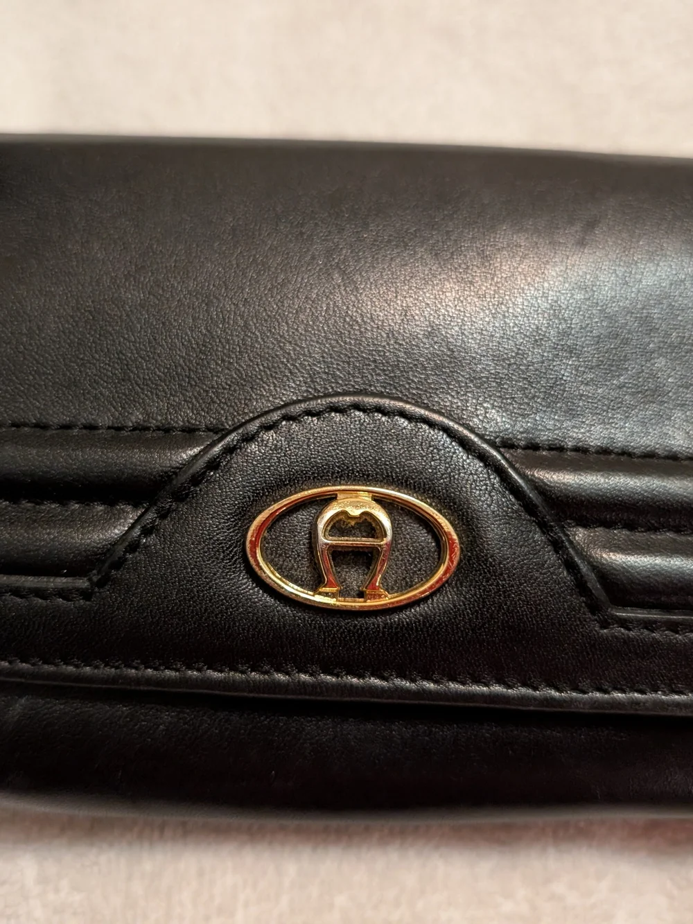 Vintage Etienne Aigner Gold-Accent Black Leather Women’s Clutch